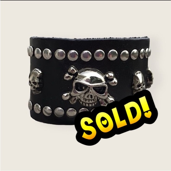 Boutique Other - Studded Black Leather Skull Studded Cuff! NEW!